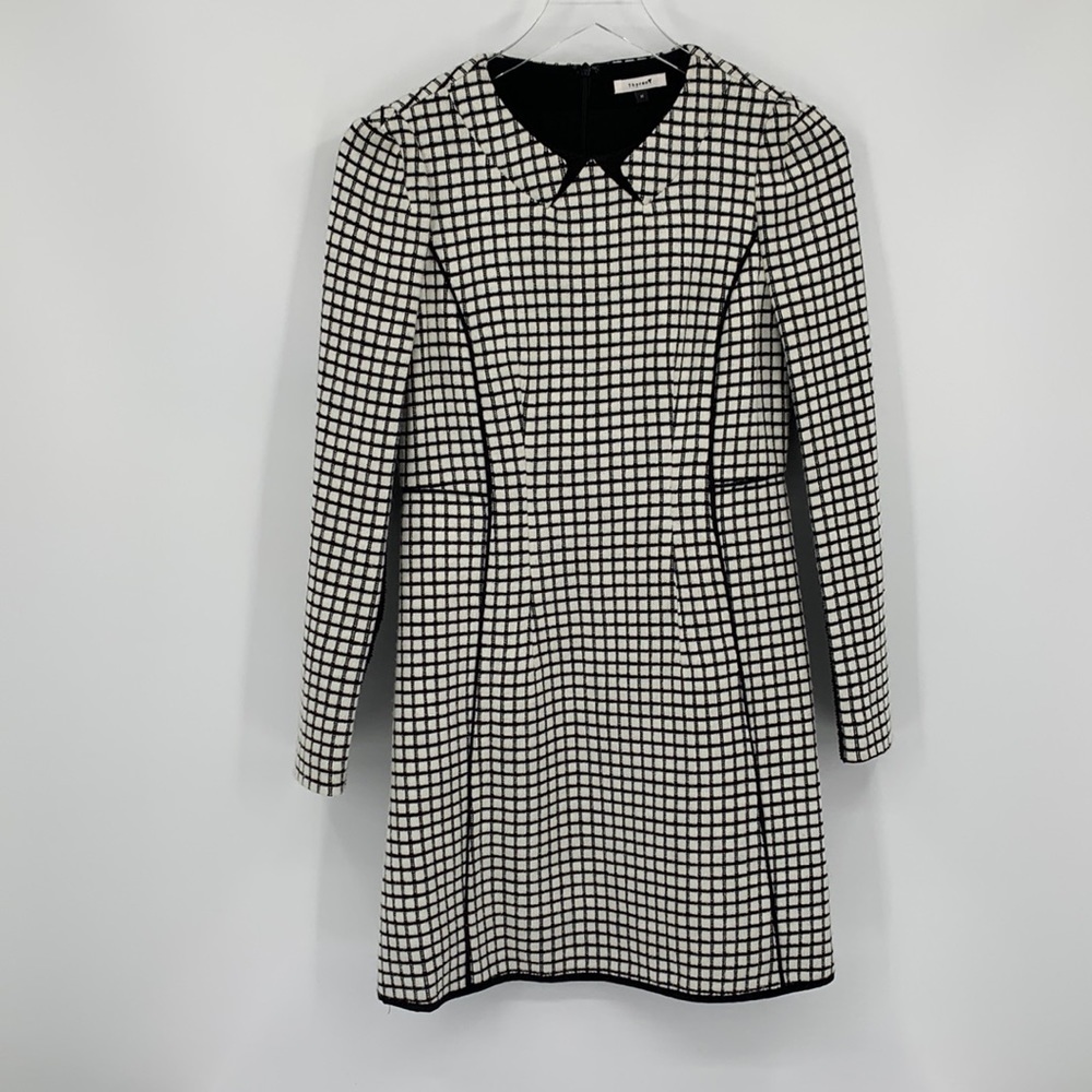 Thyren tweed windowpane shift dress black cream check plaid mini women Medium